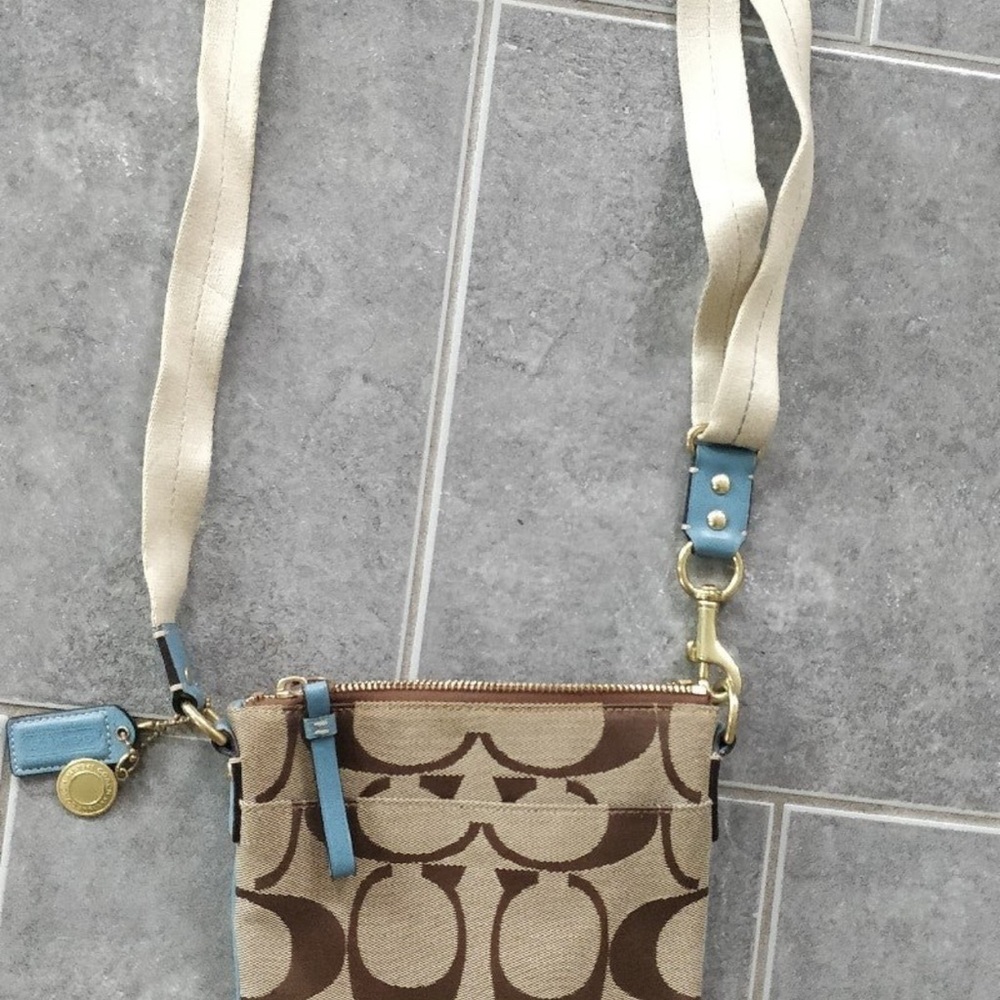 Stylish Coach Beige and Blue Crossbody Bag